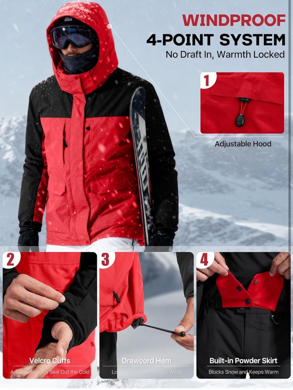 Waterproof Ski Jacket
Fleece Lined Warm Winter Snow Coat With Hood Fully 3XL - Picture 5 of 11